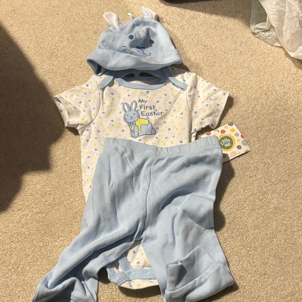 Little Me Blue and White Bunny Matching Set